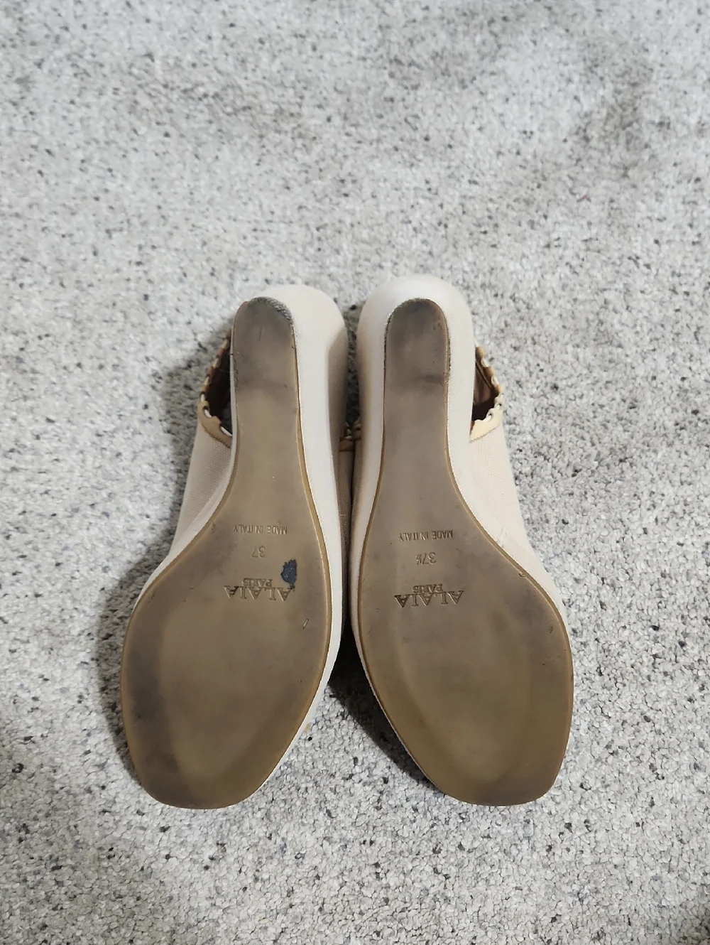 ALAIA CANVAS WOVEN WEDGE CREAM/BROWN SIZE 37/US 6.5